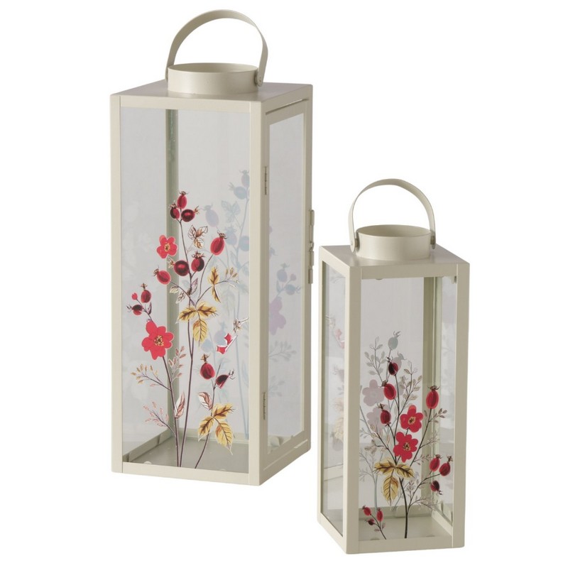 Lanterna in metallo e vetro decorata con rosa canina, ideale come decoro autunnale